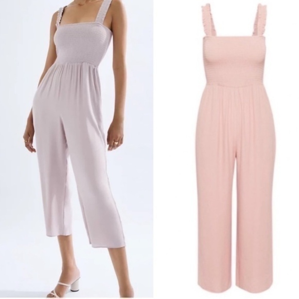 ARITZIA Wilfred Chianti Jumpsuit Light Pink Wide Leg Smocked